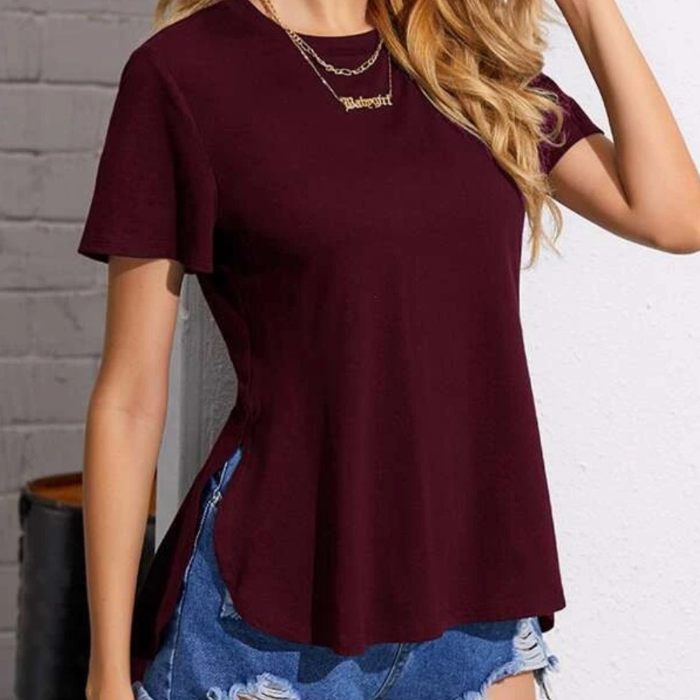 Maroon High Low Hem tee